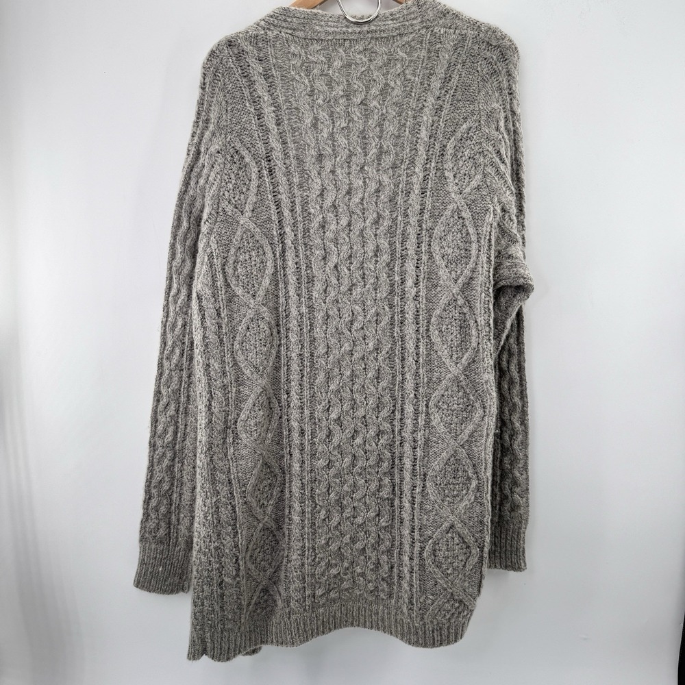 Look Cable Knit Cardigan Women Heather Gray Minimal Lounge CozyThick Duster OSFM - Picture 4 of 9